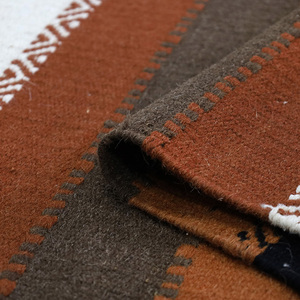 Southwestern-Style Striped Area <b>Rug</b> Handwoven Wool Dhurry with Rich Brown Terracotta <b>Black</b> Ivory Tribal Patterns Flat Weave - Product Image 5