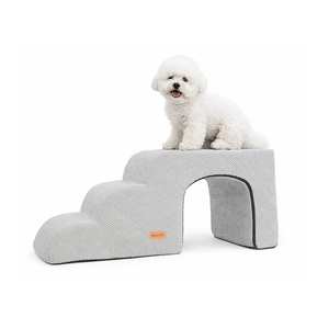 [AllmioPet] Escalier pour animaux de compagnie d'intérieur, 3 marches, gris, AMP C3 GR, 3 en 1, style grotte, tissu doux en nuage, escalier pour chien, chat, chiot, chaton - Product Image 2