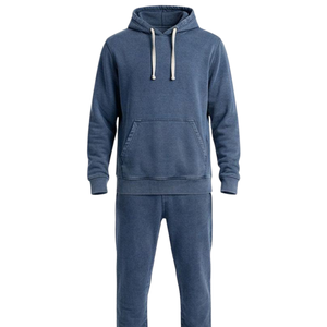 Conjunto Deportivo Informal de Invierno para Hombre, Sudadera con Capucha y Pantalones Jogger de Felpa Suave, Estilo Lavado Ácido Azul - Product Image 5