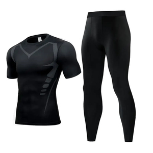 Ensemble de vêtements de sport pour homme, t-shirt et pantalon de compression à séchage rapide, doux, respirant, leggings de sport avec ensemble de yoga sans couture. - Product Image 1