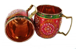 Tasse de travail d'art peinte à la main en cuivre pur fait à la main 16 oz-vin, vodka, bière, cocktail, jus, tasse à café avec belle boîte-cadeau - Product Image 4