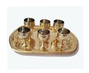 Set Of 6 Mini <b>Goblet</b> With Tray Pure Brass <b>Wine</b> Shot Glasses Set For Special Occasions, Dinners, Events, & Celebrations Golden - Product Image 1