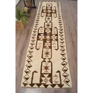 2.9x10.8 ft Rug, Turkish Vintage Runner Rug, <b>Brown</b> Kilim <b>Wool</b> Rug - Product Image 1