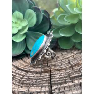 Harold Joe Kingman Turquoise Sterling Silver <b>Dainty</b> <b>Ring</b> Size 9.5 Fine Platinum Jewelry Smooth Cut Rhodium for Everyday Wear - Product Image 4