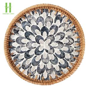 Bandeja de Servir de Bambú con Incrustaciones de Nácar de 5 mm de Grosor, con Base y Asa de Madera, Estilo Bohemio Ecológico para Servir Frutas - Product Image 2