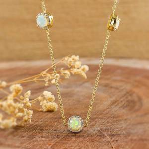 6 Round Opal Necklace Pendant Necklace For Women Fire Ethiopian Opal Pendant Natural Fire Opal 925 Silver 14K Gold - Product Image 1