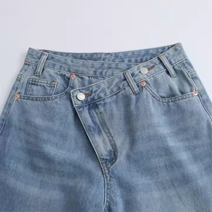 2025 automne nouveauté Denim jean fournisseur foncé lavage pantalon droit en gros femmes jean Style de base taille haute jambe large - Product Image 4