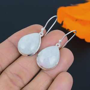 Boucles d'oreilles pendantes en argent sterling avec pierre de lune arc-en-ciel, bijoux faits à la main, pierre de naissance de juin, cadeau élégant pour femmes - Product Image 3