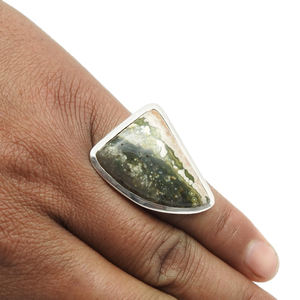 Diseño único 925 plata esterlina Natural océano jaspe piedra preciosa trillón forma elegante anillo hecho a mano Boho joyería regalo de Halloween - Product Image 5