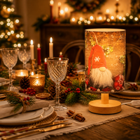 Lampe de table en tissu imprimé personnalisé avec base en bois, veilleuse de chevet gnome de Noël pour la décoration intérieure et les cadeaux de fêtes