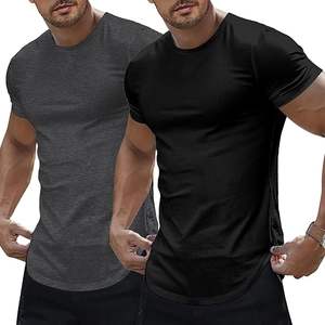 Tops de sport pour hommes, style long, manches courtes, compression, col rond, 220g, logo personnalisé, respirant, musculation, mince, régulier, actif - Product Image 2