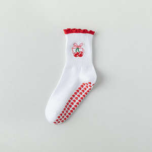 High Quality Pink Crew Pilates Socks With Grips Non Slip Ruffle <b>Yoga</b> Socks Custom Embroidery Pilates Socks - Product Image 3