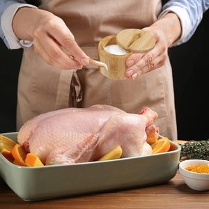 2 packs de boîte à sel et à poivre en bambou, en bois avec couvercle pivotant, bol à sel en bambou, support de cave à sel - Product Image 5