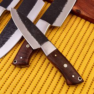 ชุดมีดเชฟเหล็กกล้าคาร์บอนสูงคุณภาพสูงขายส่ง พร้อมมีดสำหรับต่อสู้และตั้งแคมป์ ด้ามไม้ รับผลิตตามแบบ OEM เป็นมิตรกับสิ่งแวดล้อม - Product Image 5