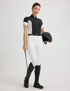 Camisas ecuestres de manga corta para mujer UPF50 + Camisas de equitación Transpirable Rider Tops Media cremallera - Product Image 1