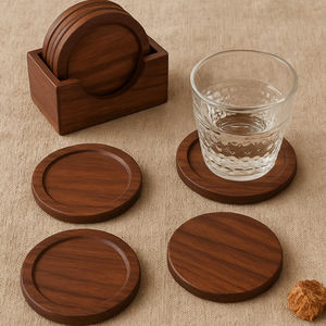Lot de 6 sous-verres ronds en bois naturel fini bois thé boissons de table jus collations utilisation décoration de table bureaux à domicile - Product Image 6