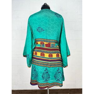 Vintage Silk Riya Short Kimono Lightweight Boho <b>Robe</b> Perfect <b>Beach</b> Coverup for Her Recyclable Swimsuit Accessory Soft Breathable - Product Image 6