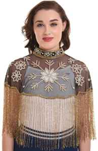 Elegante capa burlesca con cuentas hebras lentejuelas perlas hermosa silueta recta bordado Logo sujeta cuello Club vestidos - Product Image 6