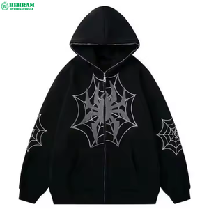 Full Zipper Hoodie High Quality Cotton Men's Patch Work Puff Print 3D Printing Fleece Blank Men's Full Zip Hoodies - Product Image 2