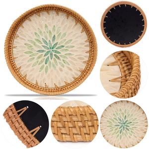 Trendy Round Rattan Designer <b>Tray</b> Handmade Serving Accessory For Kitchen Dining Living Room and Home Decoration - Product Image 2