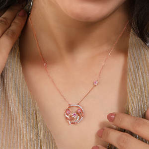 Collier pendentif en or rose 14 carats avec pierre précieuse rose et diamant pour femmes, bijoux élégants, fournisseur en gros, exportateur - Product Image 3