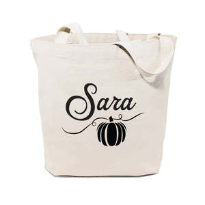Sac fourre-tout en toile de coton personnalisé taille moyenne motif citrouille, idéal pour la publicité quotidienne, les voyages, les activités de plein air, les cadeaux, avec lettres sérigraphiées - Product Image 1