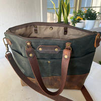 Sac fourre-tout vintage en toile et cuir couleur unie avec logo personnalisé, sac à bandoulière de voyage fait main, fermeture éclair métallique tendance