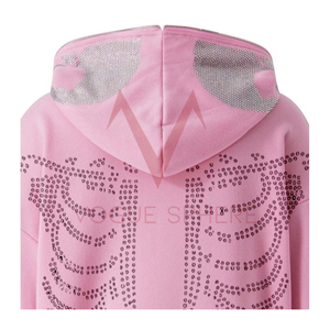 Cotton Blended Custom Hoodies Embroidered Custom Men Rhinestone Hoodie Double <b>Zip</b> up <b>Hooded</b> Heavyweight Rhinestone Hoodie - Product Image 6