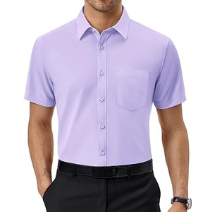 Chemises habillées en flanelle à manches longues à fermeture éclair, coupe ajustée décontractée pour hommes, couleur unie violet, polyester/coton, respirantes - Product Image 1