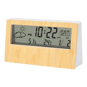 Station météo Zepra en bambou, thermomètres écologiques pour la maison, gadgets - Product Image 1