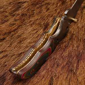 Couteaux pliants de survie en acier Damas faits à la main sur mesure OEM, manche en bois, survie en plein air, personnalisés avec étui en cuir - Product Image 6