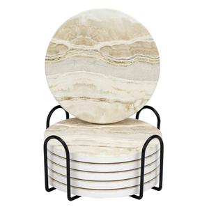 Wood Arts Handcrafted Wooden <b>Drink</b> <b>Coasters</b> Set with Holder Natural & Durable Table Protection - Product Image 5