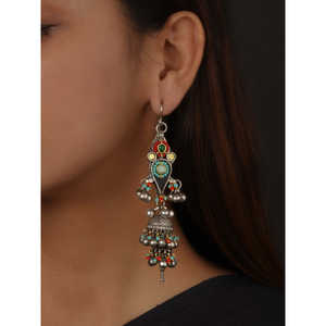 Pendientes de Araña Vintage Multicolores EK-SFEAR489 con Perlas, Diamantes y Turquesa para Bodas, Fiestas y Regalos - Product Image 1