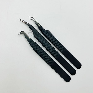 Pinzas de extensión de pestañas de acero inoxidable japonés mate negro superventas pinzas de pestañas de agarre de diamante con logotipo personalizado punta puntiaguda - Product Image 6