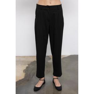 Pantalones de Tela Plisada con Elástico en la Cintura Trasera - Negro - Product Image 3