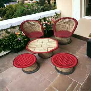 Ensemble de chaises ottomanes en bambou au design moderne multicolore Table pour chambre d'hôtel Restaurant extérieur Salon Balcon-Vente en gros - Product Image 5