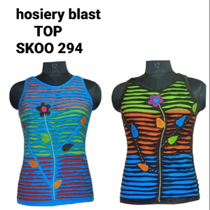 Hauts décontractés d'été de concepteur de fabrication indienne bonneterie extensible multicolore avec décoration népalaise de souffle rubans de tissu tricoté - Product Image 1