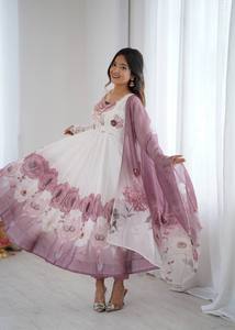 Robes de soirée et de mariage traditionnelles pour femmes, en soie organza brodée, séchage rapide, toutes saisons, style pakistanais et indien Salwar - Product Image 4
