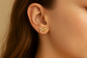 Pendientes de tuerca con forma de nudo de lazo de oro rosa de 18 quilates, regalo de boda de moda, diamantes cultivados en laboratorio incoloros VVS, joyería fina - Product Image 6