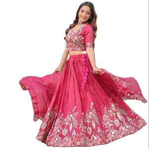 Lehenga Choli de Seda Pura con Diseño Hermoso Hecho a Medida, Vestido de Novia Tradicional Elegante para Múltiples Ocasiones - Product Image 1