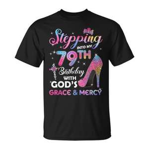 Stepping Into My 79th Birthday T-Shirt <b>Women</b> Short Sleeve Crew Neck Digital Printing <b>Party</b> <b>Wear</b> - Product Image 1