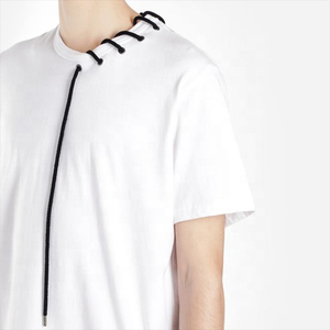 Ropa de calle personalizada 100% algodón, camisetas en blanco personalizadas, hombros caídos, ajuste holgado, diseño con cordón, camiseta estampada para hombres - Product Image 5