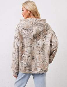 Sweatshirt à capuche camouflage pour femmes Sweat-shirt à capuche oversize en polaire feuille d'érable Manches longues Automne Trendy Pullover Hoodie avec poche - Product Image 5