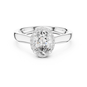 Bague de fiançailles de luxe pour femme en or rose classique plaqué or 14 carats, alliage certifié IGI, diamant rond taille brillant, halo - Product Image 5