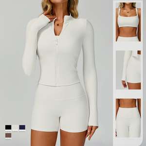 Ensemble de vêtements de sport pour femmes, 5 pièces, tenue de yoga et de fitness, haut à manches longues, soutien-gorge de sport et short taille haute - Product Image 1