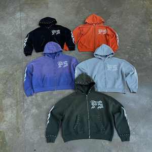 Sweat à capuche streetwear d'hiver pour homme, entièrement zippé, 100% coton, coupe oversize, avec strass et impression personnalisée, grammage lourd - Product Image 1