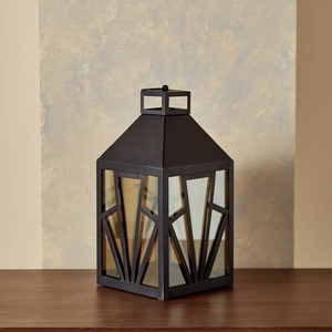 Elegant Designer Golden Brown Glass Black Metal <b>Candle</b> <b>Holder</b> <b>Lantern</b> for Ramadan Home Decorations - Product Image 2