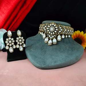 Juego de Gargantilla de latón ligero de atractivo vintage victoriano con piedra de circón Monalisa para bodas reuniones festivas respetuosas con la piel - Product Image 1