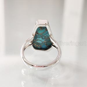 Anillo para Mujer de Plata de Ley 925 Hecho a Mano con Turquesa Azul Natural en Forma de Ataúd, Gema del Mes de Nacimiento de Diciembre, Regalo de Aniversario - Product Image 5