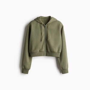 Sweat à capuche zippé XS pour femmes sweat-shirt d'athlétisme en coton doux élégant décontracté vêtements d'hiver polaire recadrée devant lavé - Product Image 1